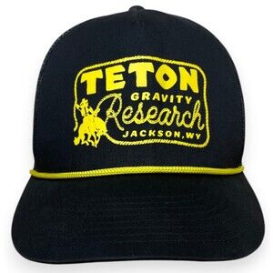 Teton Gravity Research TGR Snapback Hat Black Yellow Jackson WY Rope Mesh Cap